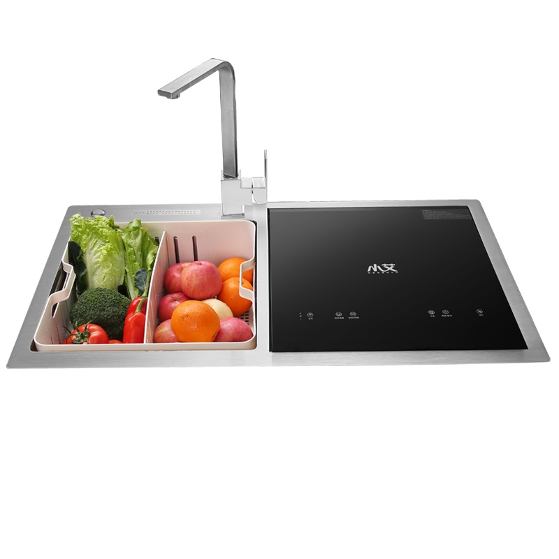 小艾XA8T-5水槽式洗碗机 双槽全自动家用一体嵌入式刷碗机 高温臭氧消毒超声波果蔬清洗机 新风烘干系统