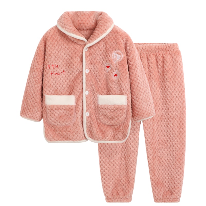 猫人童装双面菠萝格法兰绒儿童睡衣家居服女童男童翻领加绒宝宝