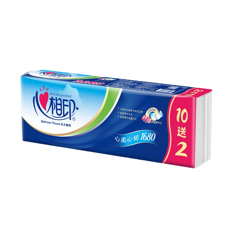 心相印(Mind Act Upon Mind)卫生纸原木浆卷纸3层一提12卷日用厕纸1400g 10提