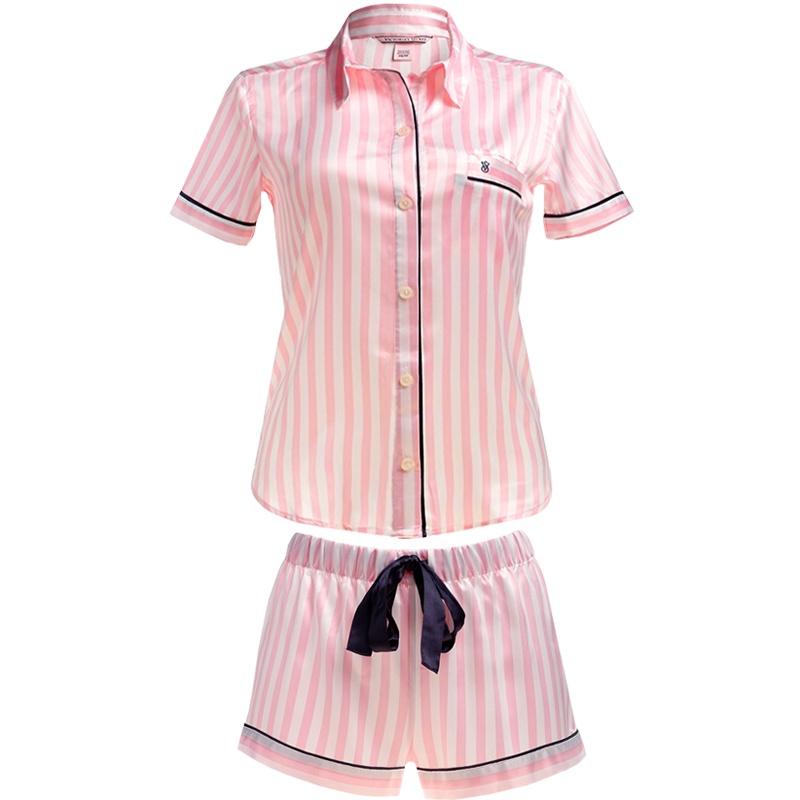 VICTORIA’S SECRET/维多利亚的秘密女士薄款丝质短袖短裤分体睡衣套装