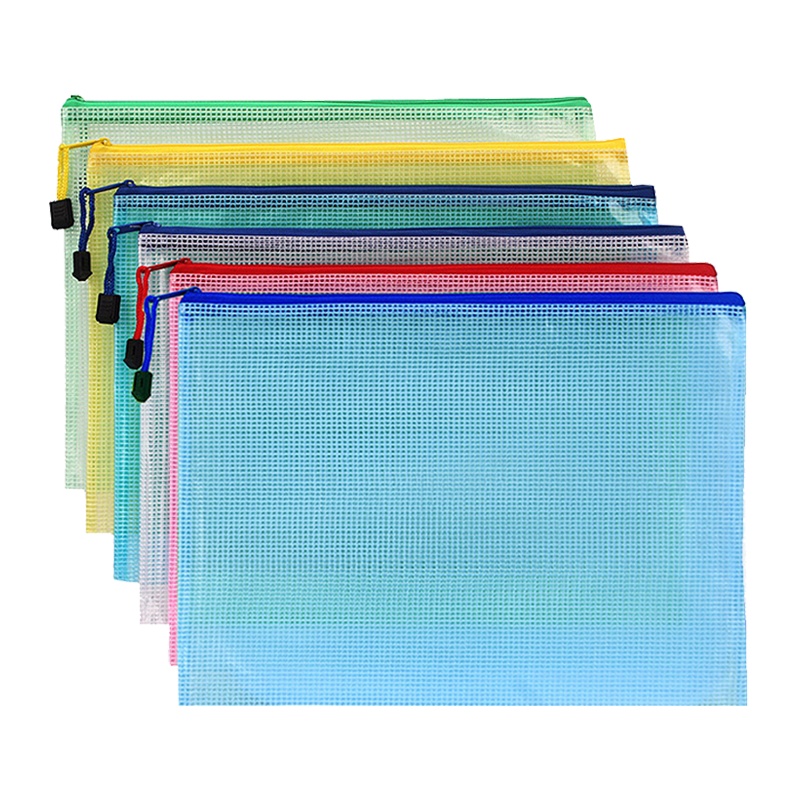 众叶(SOONye)YE-5804 A4网格拉链袋5色/包 加厚透明网格文件袋 学生试卷袋 防水大容量办公收纳档案袋