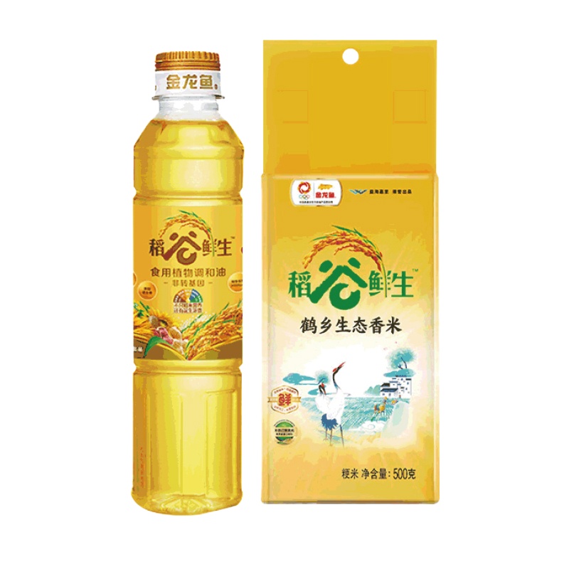 金龙鱼食用油稻谷鲜生食用植物调和油 稻谷鲜生油400ML*2+米500g组合装