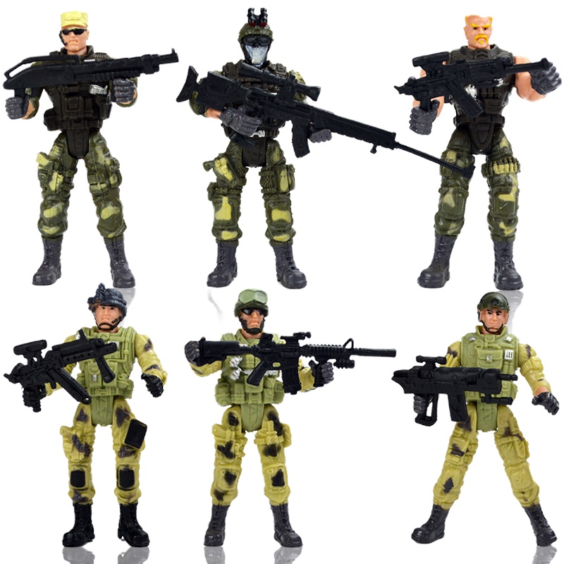 儿童人偶特警全关节可动手办小兵人军人反恐士兵警察公仔模型玩具 特警兵人6件套
