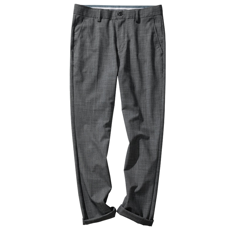 千纸鹤男装2019新款英伦休闲裤男修身长裤纯色格纹裤子男潮70126