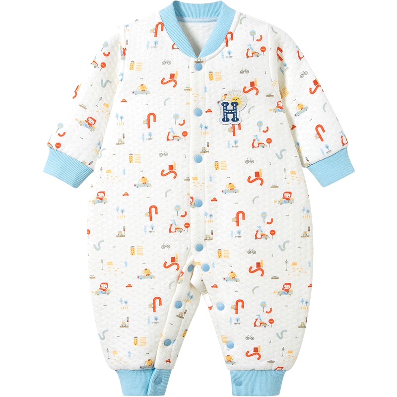 哈贝比（happyB）婴儿衣服春秋装季外出连体衣男女宝宝新生儿纯棉长袖夹丝