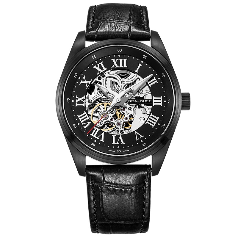 海鸥表(SEAGULL) 时尚休闲 迭代系列新款离子镀高冷黑钢镂空自动男士 机械表 男D819.611HK