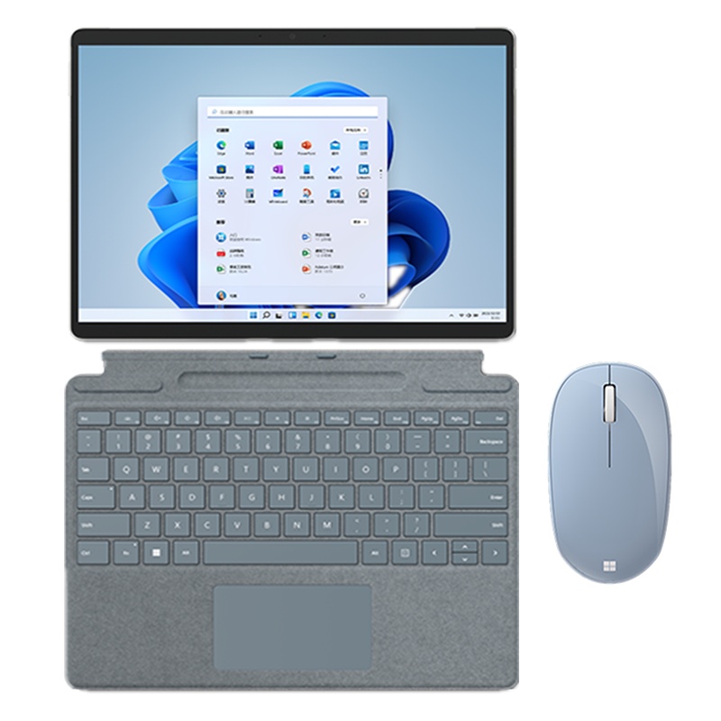 [配原装冰晶蓝键盘+鼠标]微软(Microsoft)Surface Pro8 16G 1T 11代i7-1185G7 二合一平板电脑 亮铂金 13英寸超窄边框触屏 轻薄本笔记本电脑