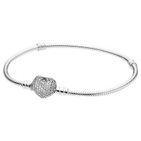 PANDORA潘多拉 密镶心形扣 925银手链 590727CZ