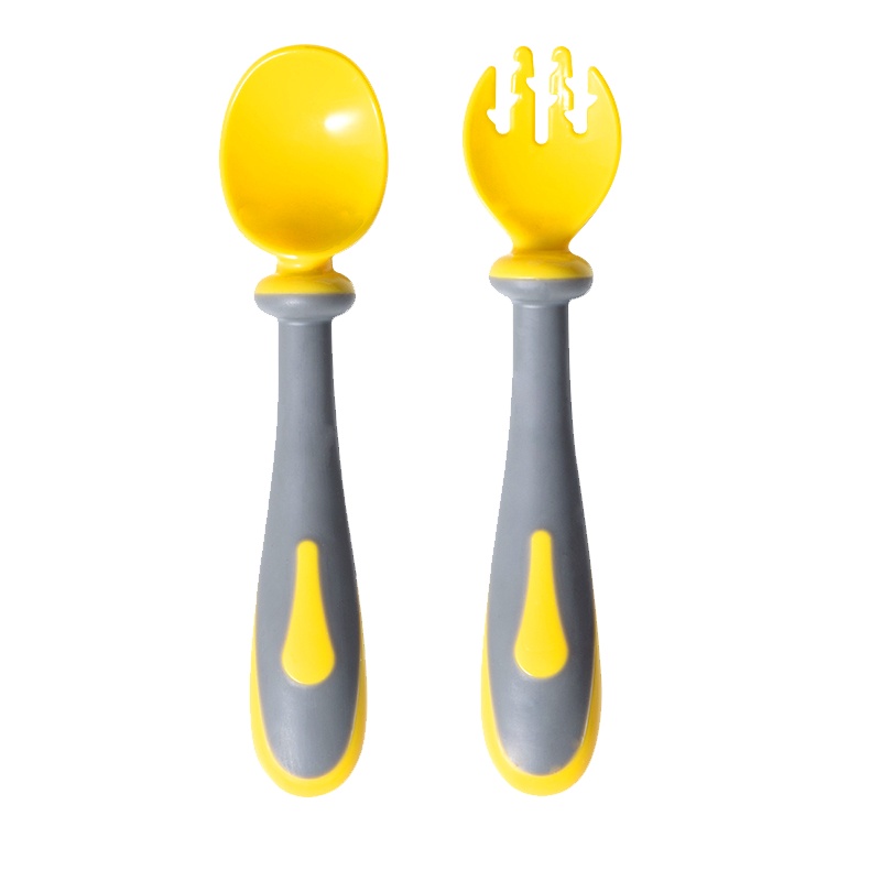 百乐思宝宝学吃饭训练勺子婴儿辅食勺弯头儿童餐具可弯曲叉勺套装