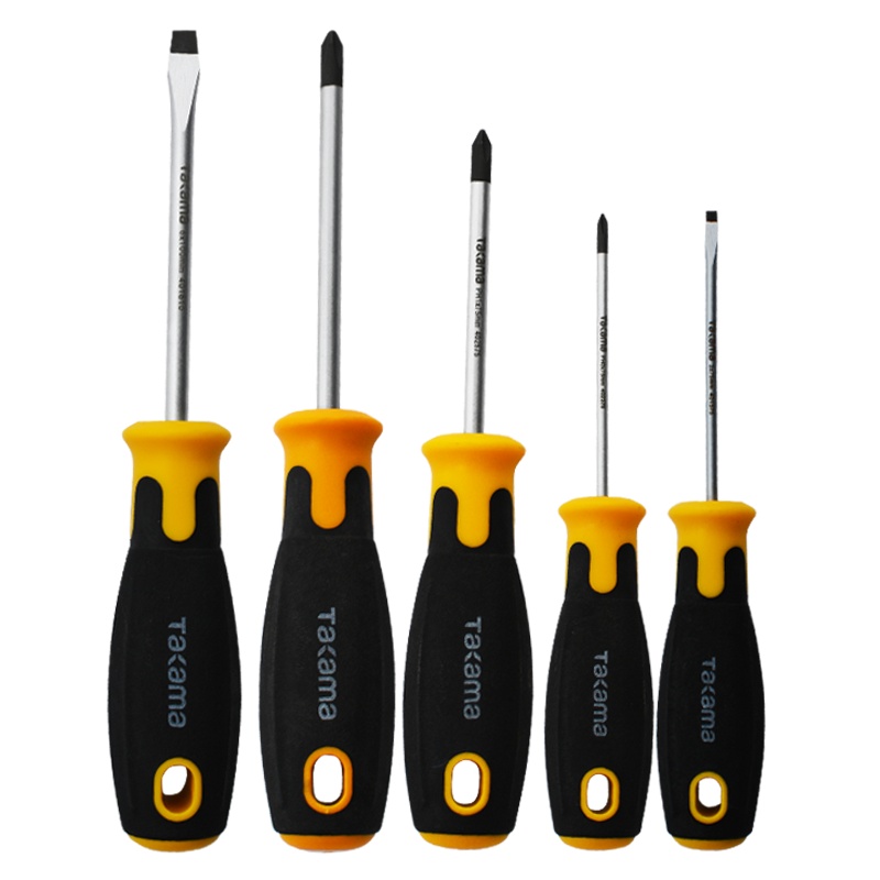 takama(高松)409105 5件十字一字螺丝刀套装螺丝批起子改锥双色木塑复合柄S2 带磁性
