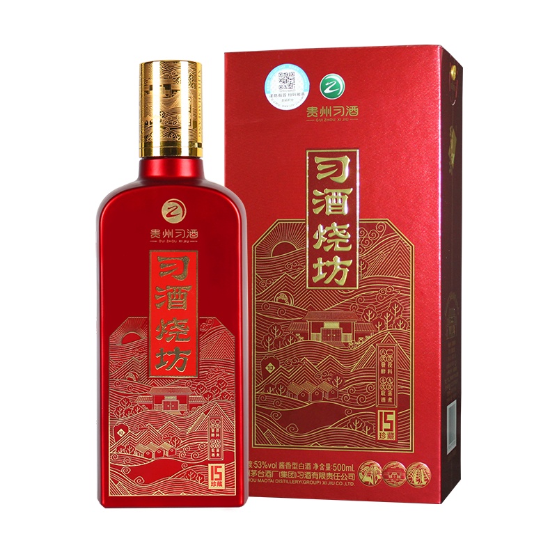 贵州习酒烧坊15珍藏53度酱香型高度粮食白酒500ml单瓶红色礼盒装送礼