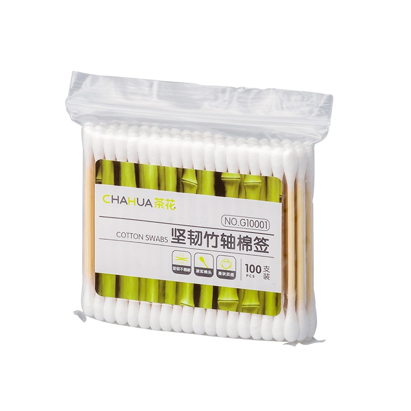 茶花母婴幼儿童坚韧竹轴宝宝棉球棒棉签（100支） G10001