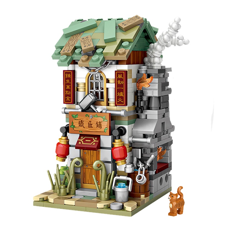LOZ/俐智小颗粒拼装积木玩具益智迷你中华商业街景拼插国风商业街1725铁匠铺567颗粒