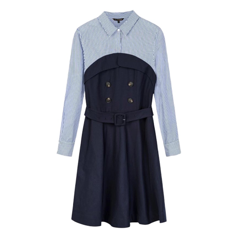 【专柜同款】拉夏贝尔秋季长袖OL风格a字裙假两件套高腰连衣裙10015672