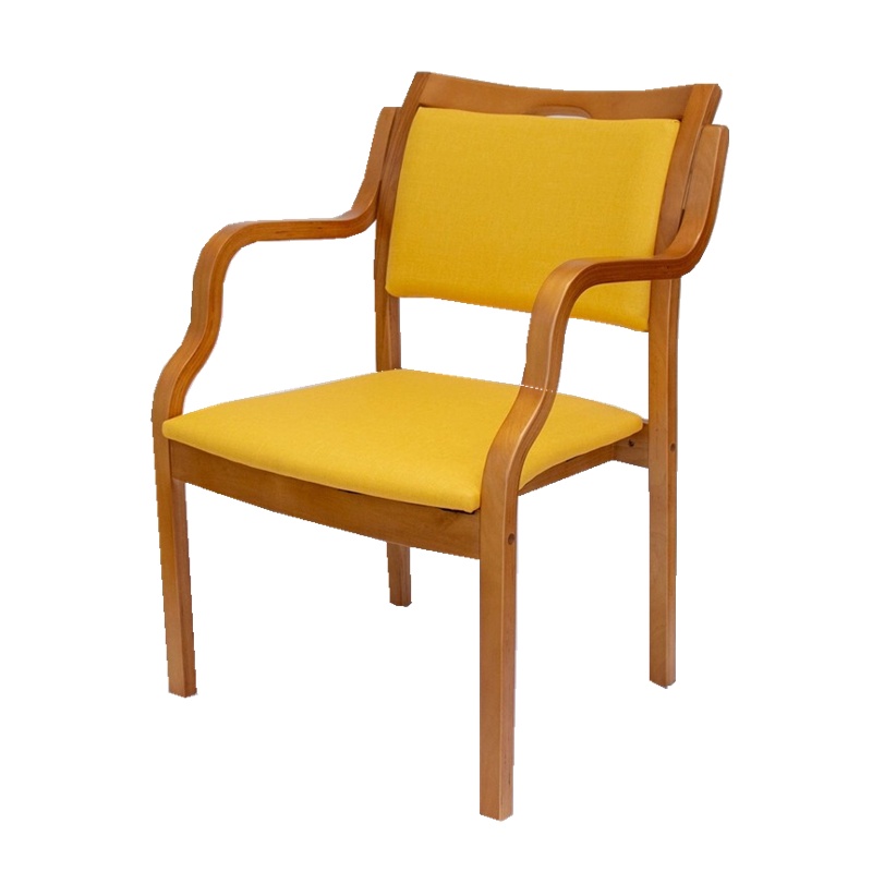 欧宝美养老院适老家具定制舒适靠背曲木椅简约餐厅椅北欧餐桌椅黄色