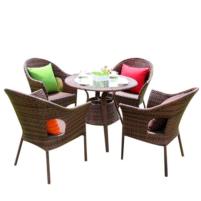 梦商 户外藤编桌椅 花园阳台三件套 咖啡桌椅茶几组合五件套