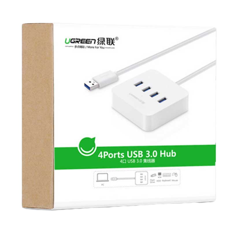 绿联（UGREEN）USB3.0分线器 高速4口HUB扩展坞集线器 一拖四转换器延长线带电源接口1.5米30221