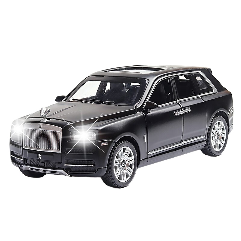 仿真合金车模兰博基尼劳斯莱斯奔驰跑车小汽车模型摆件男孩玩具 7开门劳斯莱斯库里南-黑色