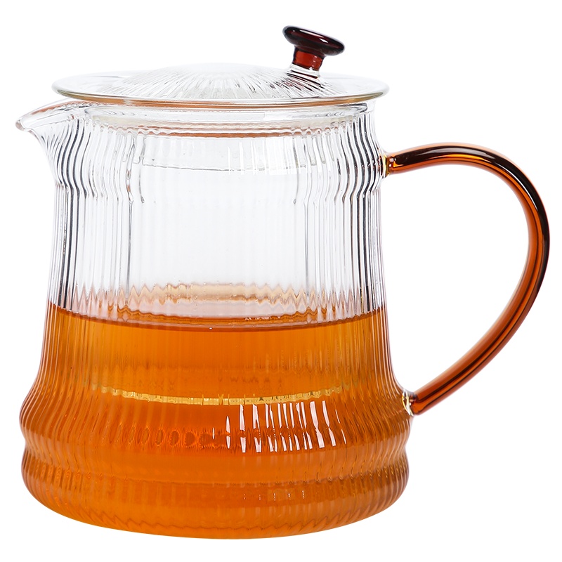 苏氏陶瓷(SUSHI CERAMICS)高硼硅加厚泡茶壶条纹耐高温玻璃煮茶壶(黄把)