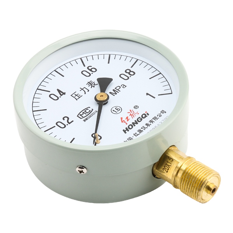 红旗 压力表Y-100 表盘直径100mm径向 指针式水压表油压表气压表压力表0-1MPA