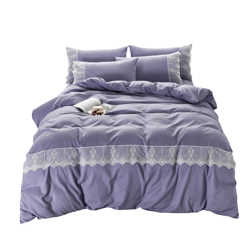北极绒(Bejirog)家纺 纯色加厚磨毛蕾丝花边单人三件套双人四件套 床单被套1.2/1.5/1.8/2.0床品套件