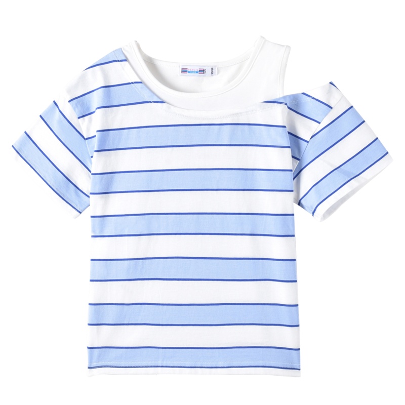 铅笔俱乐部童装2020夏装新款女童露肩T恤中大童假两件儿童短袖潮