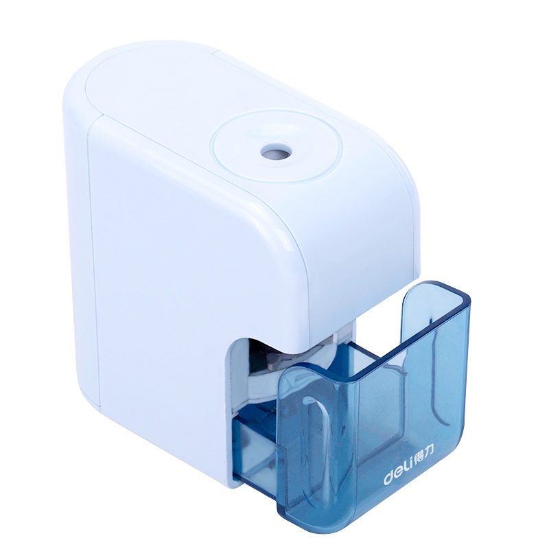 得力(deli)0714电动削笔器学生美术素描铅笔卷笔刀 小学生用自动装电池卷笔刀 大容量存储合金螺旋卷刀蓝色