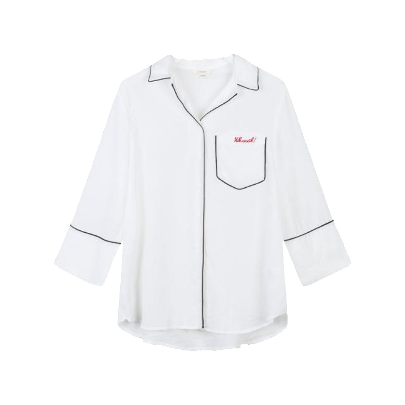 拉贝缇夏季衬衫新款复古百搭时尚宽松中长袖衬衣衬衫慵懒睡衣风女60006115