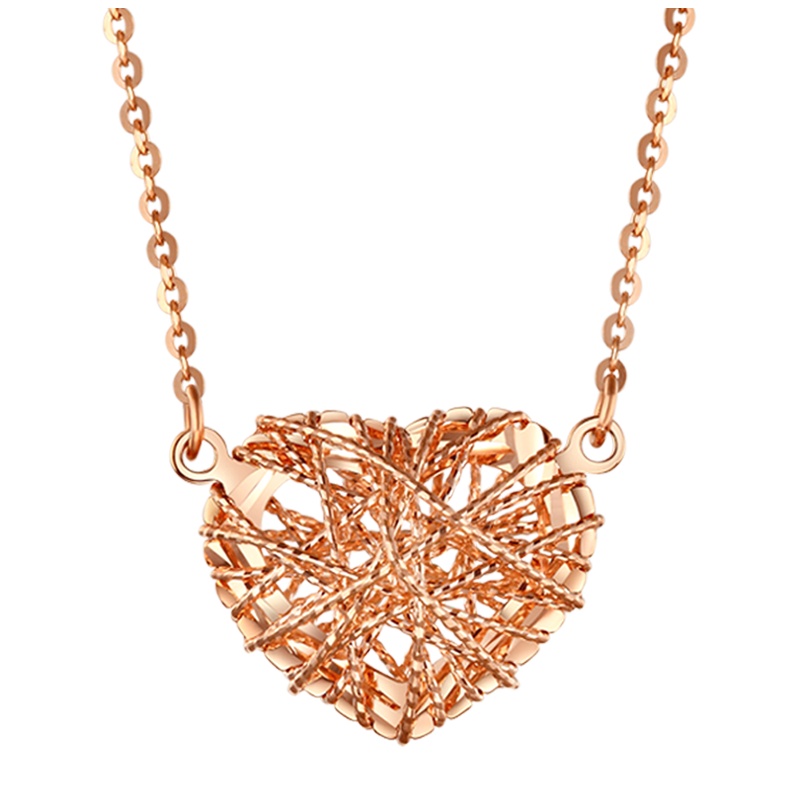 Ryual 18K金项链 玫瑰金心形女士项链计价款 彩金拉丝工艺爱心项链 黄金 套链女款送女友恋人七夕情人节礼物2g