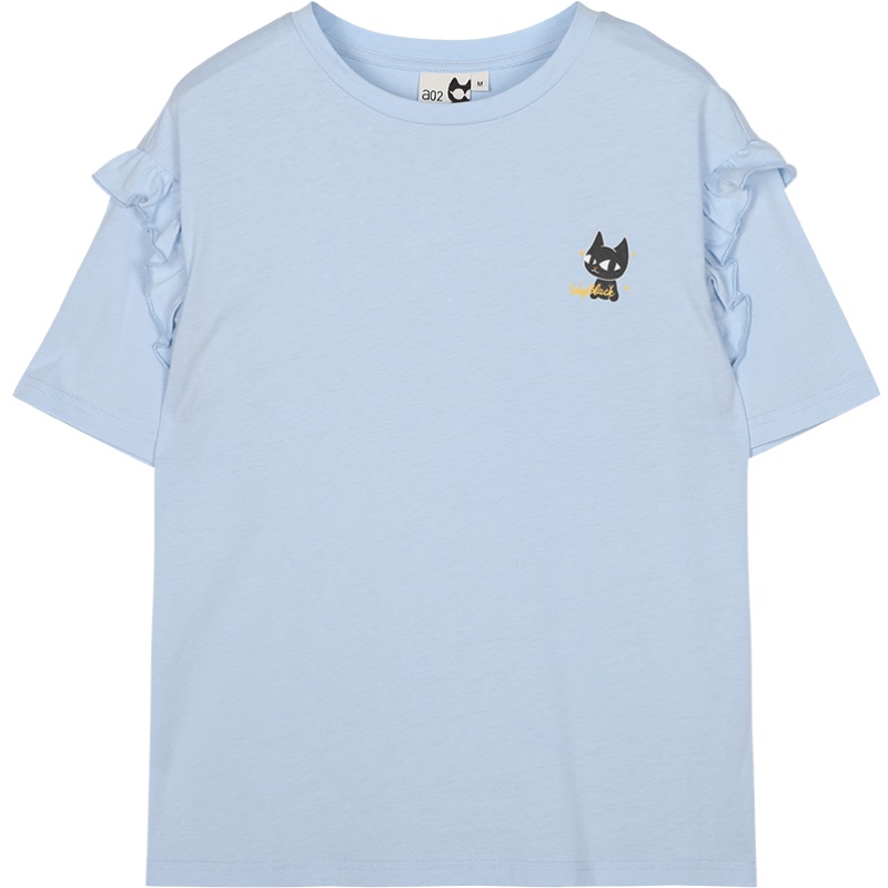 a02新款2020时尚卡通印花甜美木耳边圆领短袖T恤女DTV2D0071KT