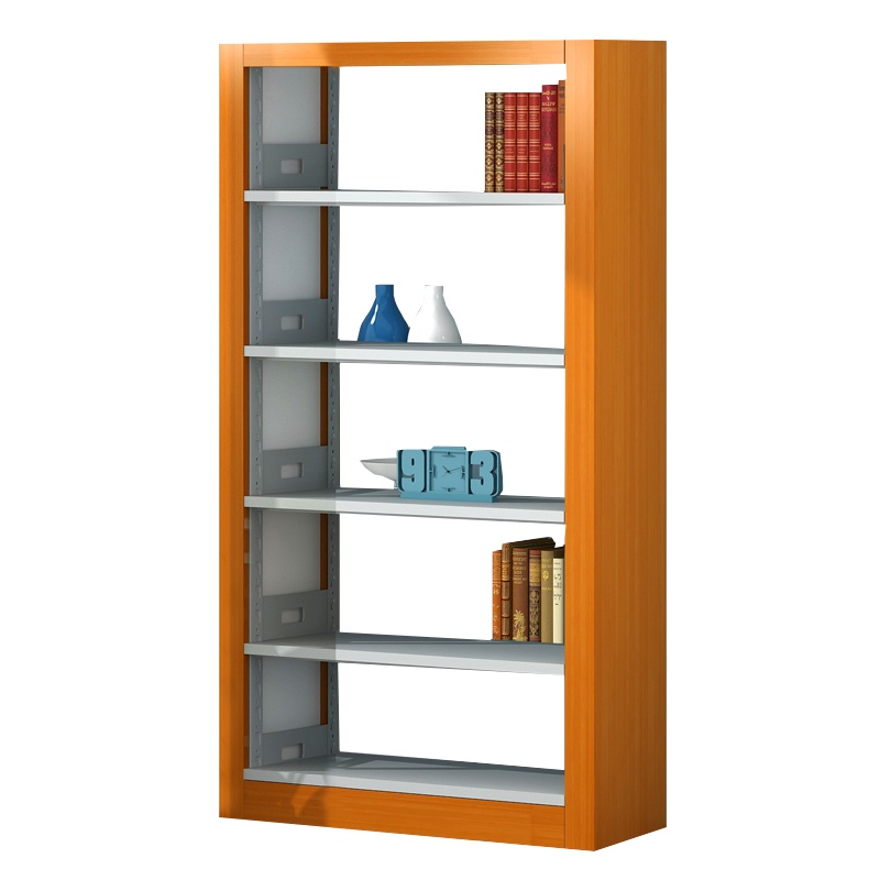 鑫虎威 钢制多层书架学校图书馆阅览室资料架单面展示架带木护书架书柜置物架