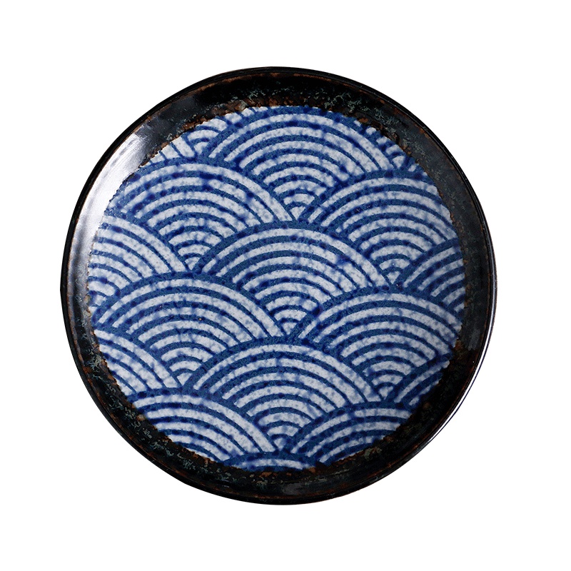 苏宁极物 日本进口爱悦烧青海波釉下彩碗盘碟日式鱼盘和风长方盘陶瓷餐具套装家用（青海波17厘米平盘）