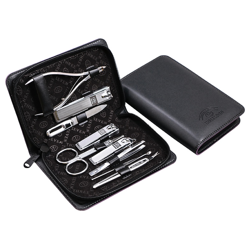 韩国777(THREE SEVEN)正品指甲刀套装家用指甲剪指甲钳挖耳勺修脚刀美甲修甲工具9件套黑色
