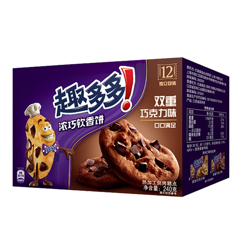 趣多多 糕点 浓巧软香饼双重巧克力味240g