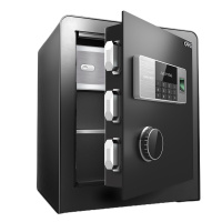 得力(deli)保险柜 高45cm指纹+密码双重防盗保险保管箱箱 办公家用保管柜保密柜 曜岩黑 铂雅27115