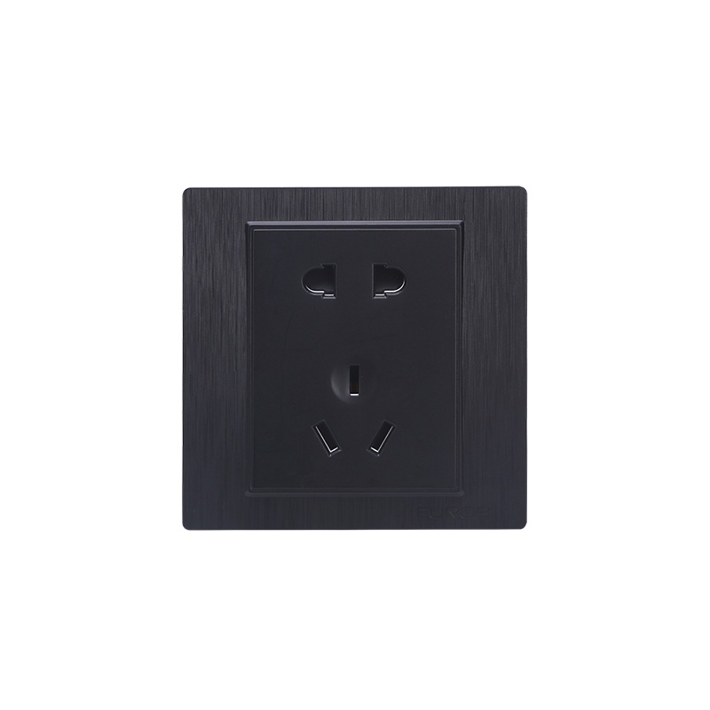 欧奔（EUROB）黑色拉丝墙壁家用二三插一开双控斜5五孔16a电源开关插座面板