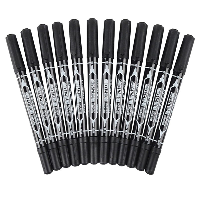 齐心(comix)MK804记号笔12支/盒 3盒装 防水马克笔 0.5mm小双头油性 画画勾线笔 描边笔 办公用品