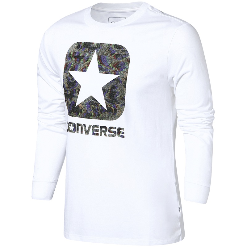 Converse匡威男装圆领logo运动休闲针织长袖T恤10005371 L 白色