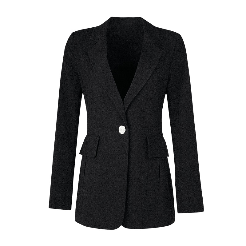 晚白 2020春季新品时尚通勤休闲纯色修身一粒扣长袖外搭西装外套女