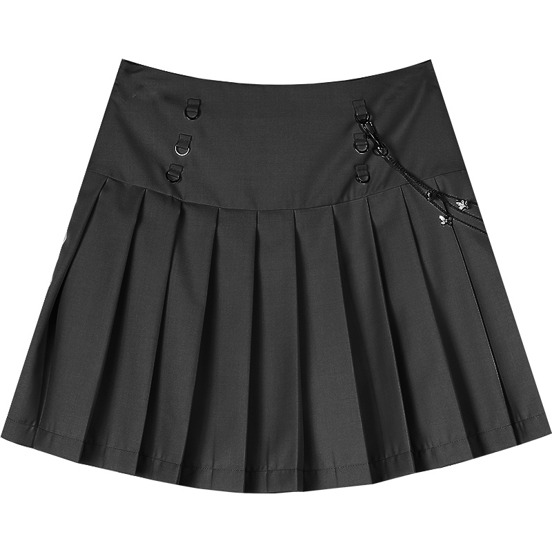 【新款】妖精的口袋bm风腰链黑色短裙女2020夏季a字jk百褶裙子潮