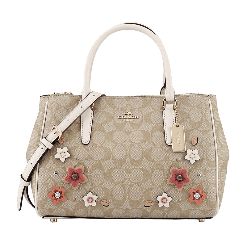 COACH 蔻驰 奢侈品 欧美时尚女士卡其白色人造革手提单肩斜挎包