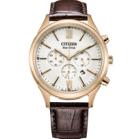 西铁城(CITIZEN)手表男士日韩品牌光动能棕色皮带三眼表盘防水休闲时尚男表CA4413-19A