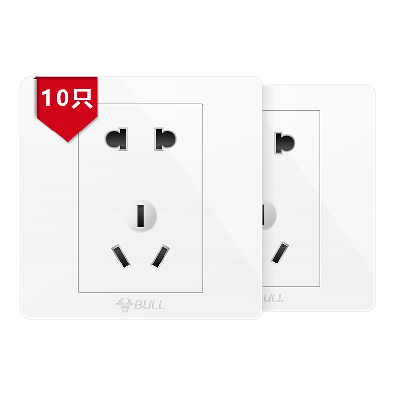 公牛(BULL) 开关插座 G07/G18系列 其他正斜五孔开关 86型电源插座面板bull 10只装
