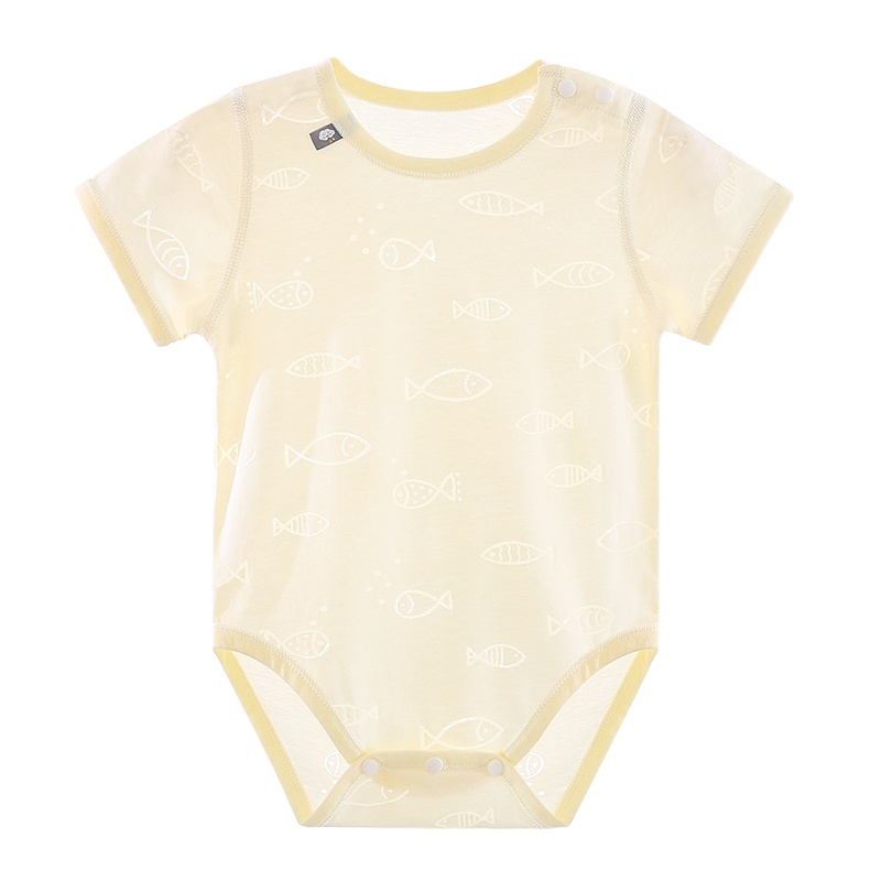 Aengbay 婴儿夏季包屁衣薄款棉烧花短袖连体哈衣透气小鱼三角包臀