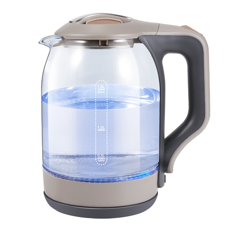 益多 电水壶家用烧水壶高硼硅玻璃电热水壶1.8L大容量煮水开水器自动断电蓝光烧水可视 灰色TY-GK888