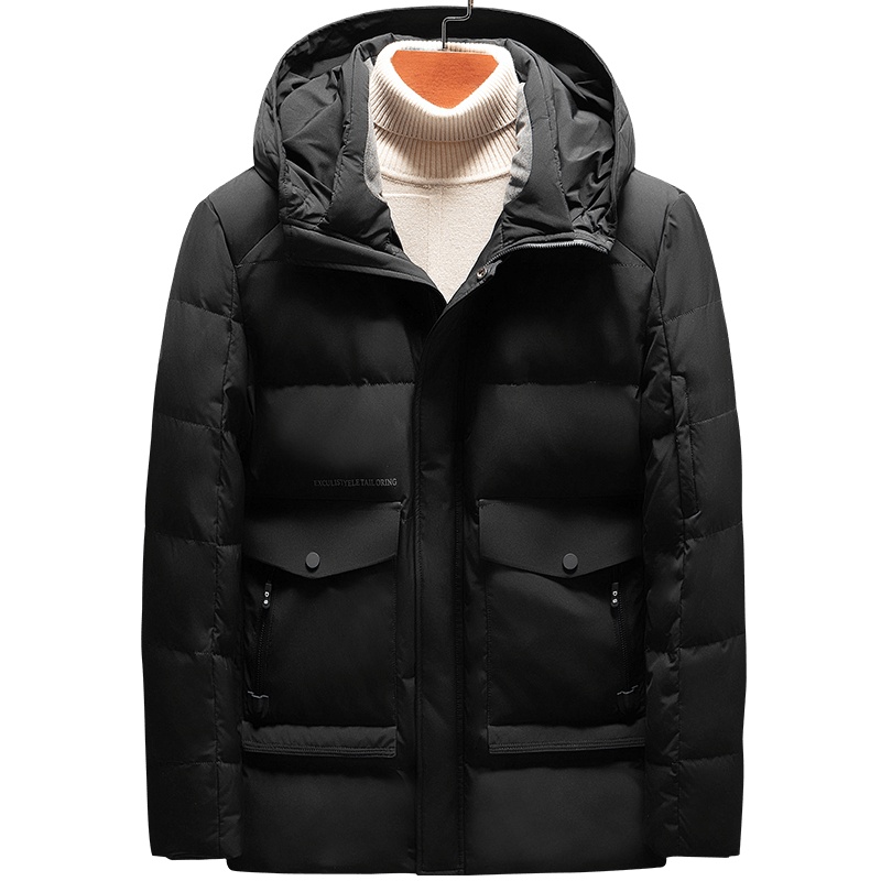 雅鹿男装90白鸭绒无缝压胶防钻绒中长款连帽男士羽绒服外套16809905