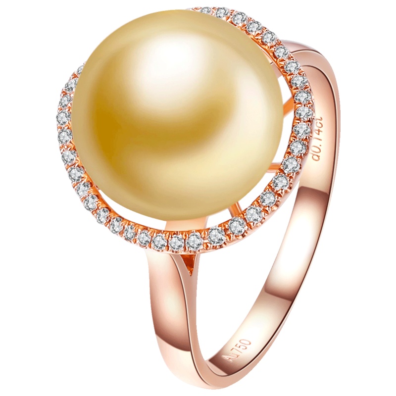 brir 佰色传情 珍珠戒指 10-11MM正圆南洋金珠18k金石海水珍珠戒指 高贵典雅款式送母亲