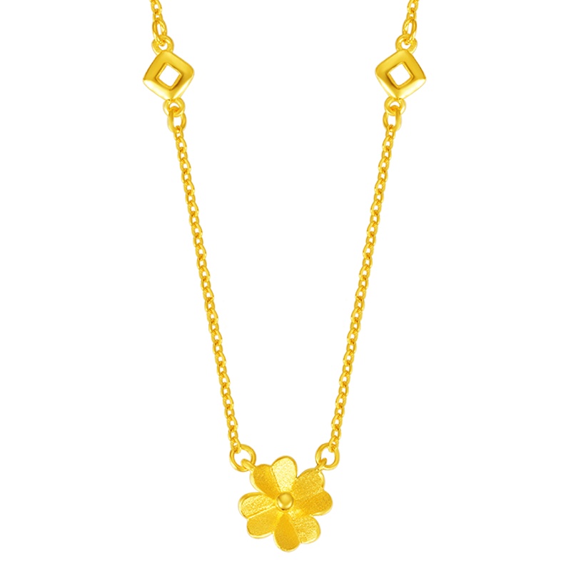 金一 足金999黄金精品四叶幸运草黄金项链时尚套链送女士(计价)ABC027