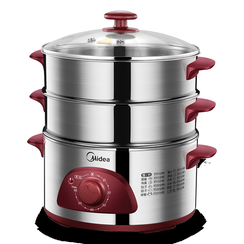 美的(Midea) 电蒸锅304不锈钢双层蒸笼 智能预约定时功能家用消毒大容量火锅肠粉机7.5L/6L以上WSYH26A