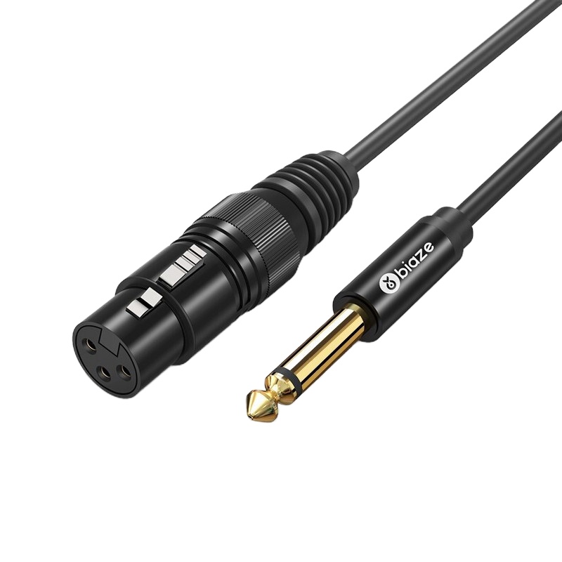 毕亚兹 6.5mm转卡农公对母话筒音频线 2米 6.35卡侬口三芯连接线 HX24